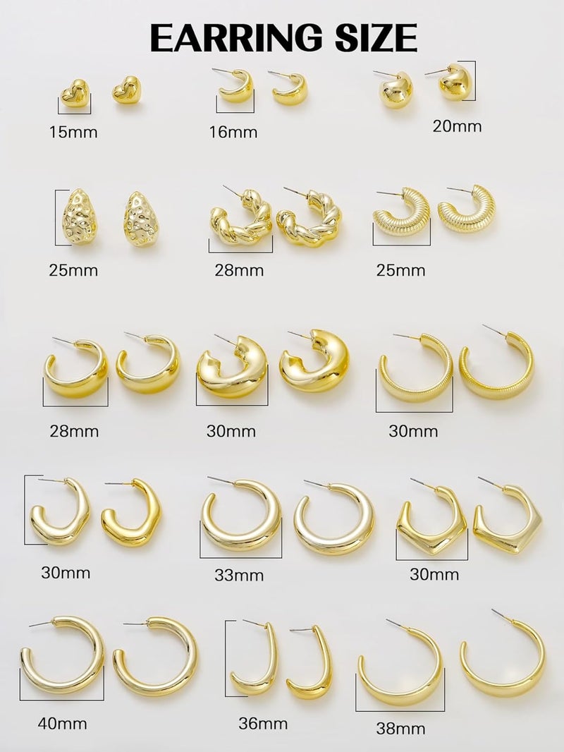 FOURPG 10 Pairs Hypoallergenic Chunky Gold Dangle Earrings for Women Trendy Thick Gold Plated Hoop Earrings Set Lightweight Jewelry - Image 5